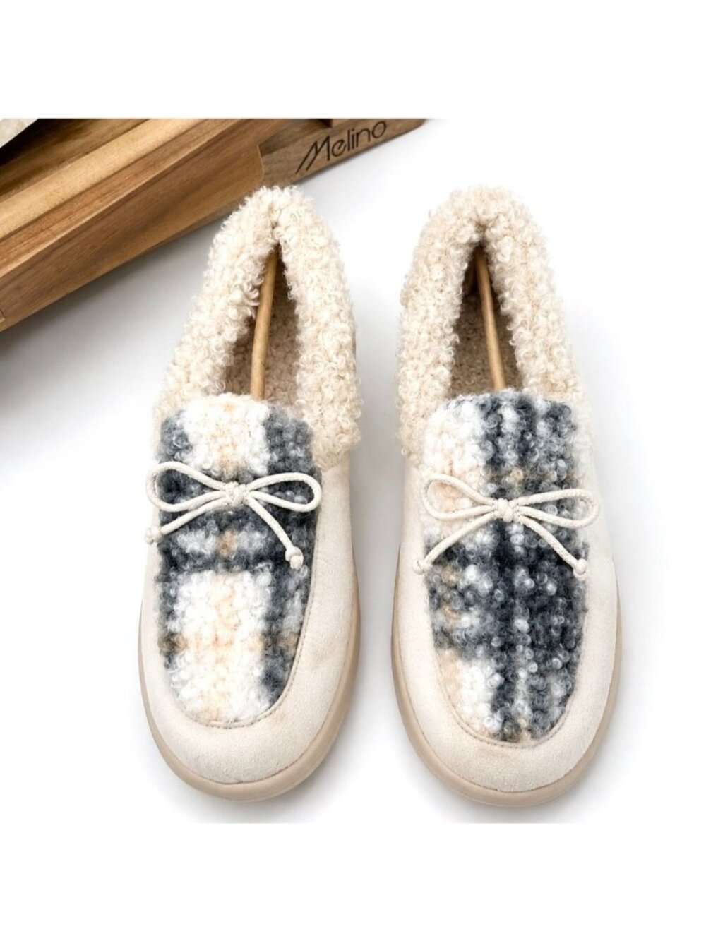 Vionic Claribel Cream Plaid Shearling Supportive Womens 12 Slippers Orthotic Com